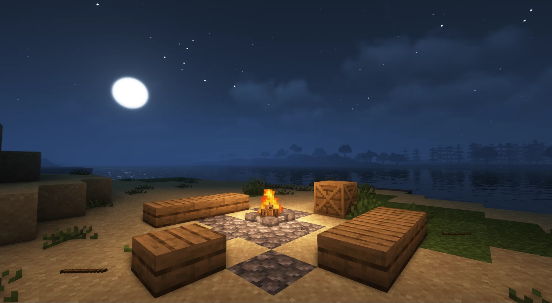 Campfire on the beach in the evening